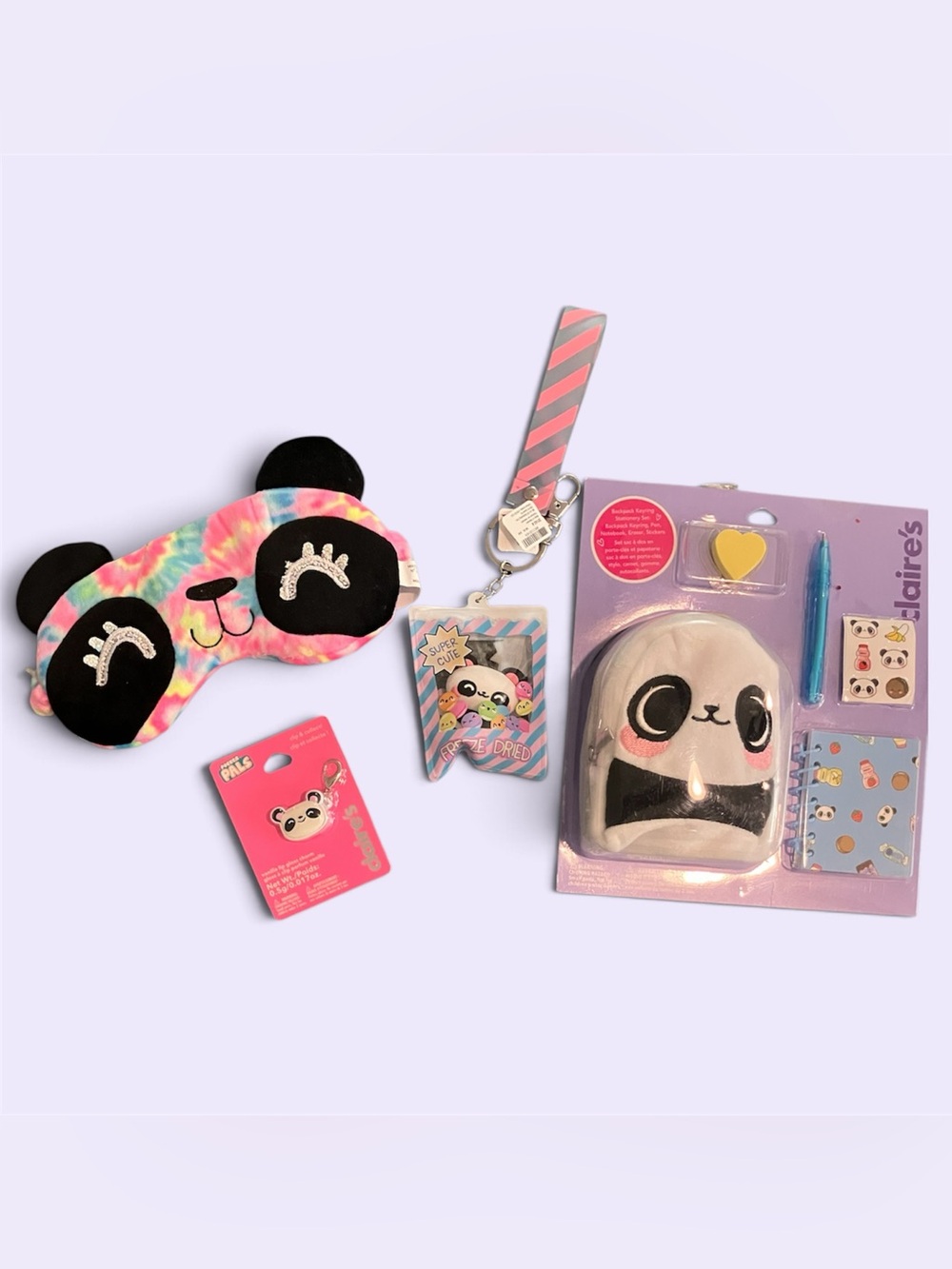 Claire's Panda Sleep Mask and Stationery Set - Tie-Dye Pink, Blue, Yellow